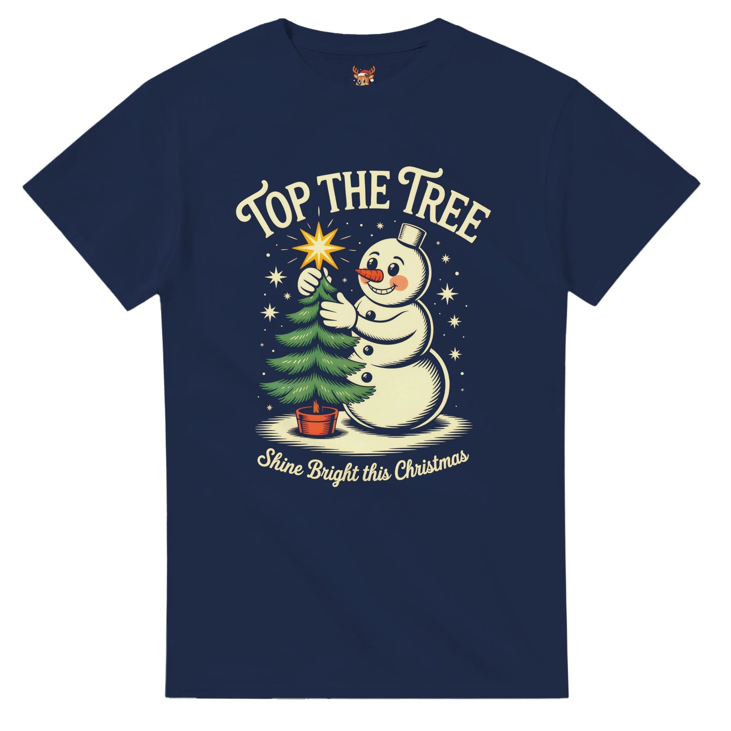 Unisex shirt with snowman design in black or navy.