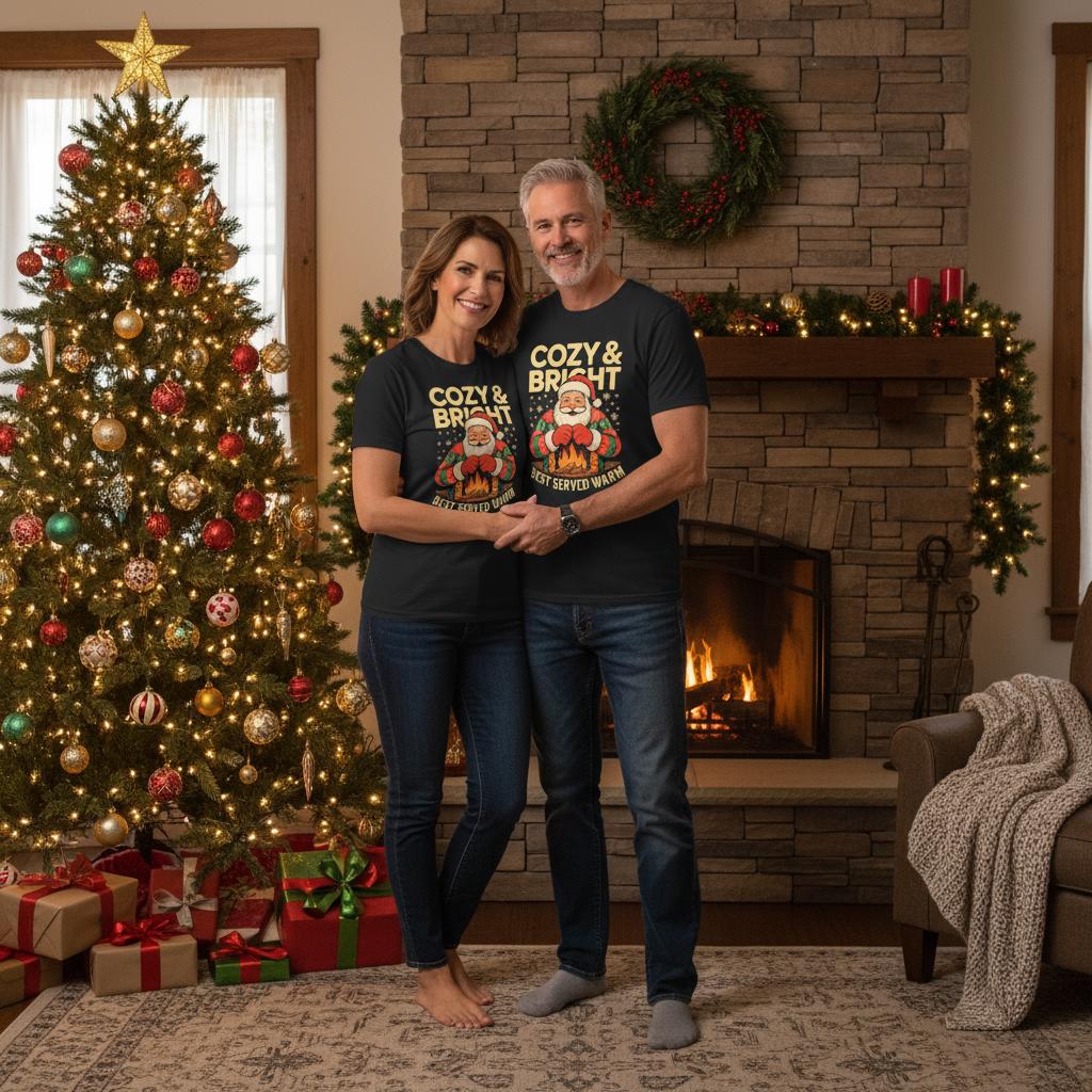 Unisex shirt with Santa design in black or navy.