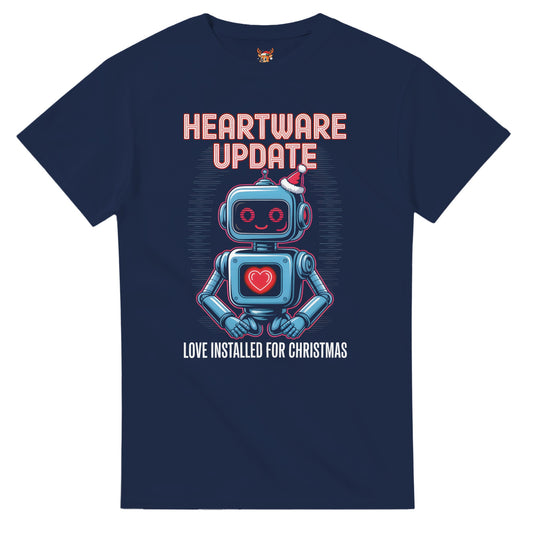 Unisex shirt with geeky robot design in black or navy.