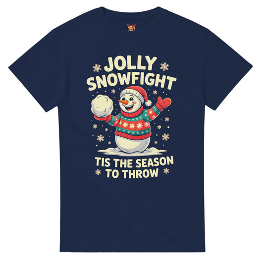 Unisex shirt with snowman design in black or navy.