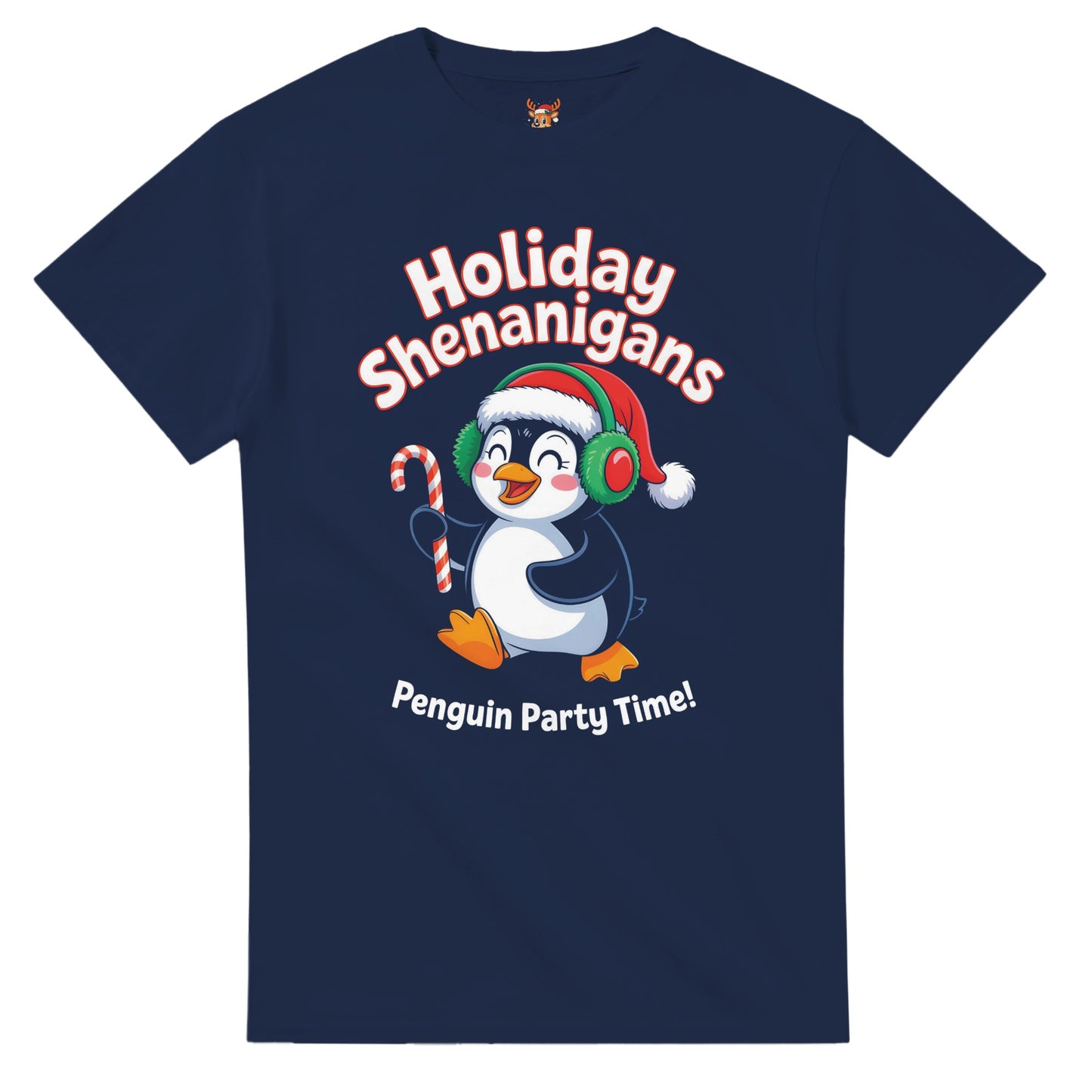 Unisex shirt with penguin design in black or navy.