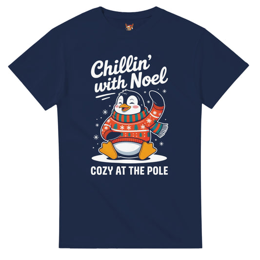 Unisex shirt with penguin design in black or navy.