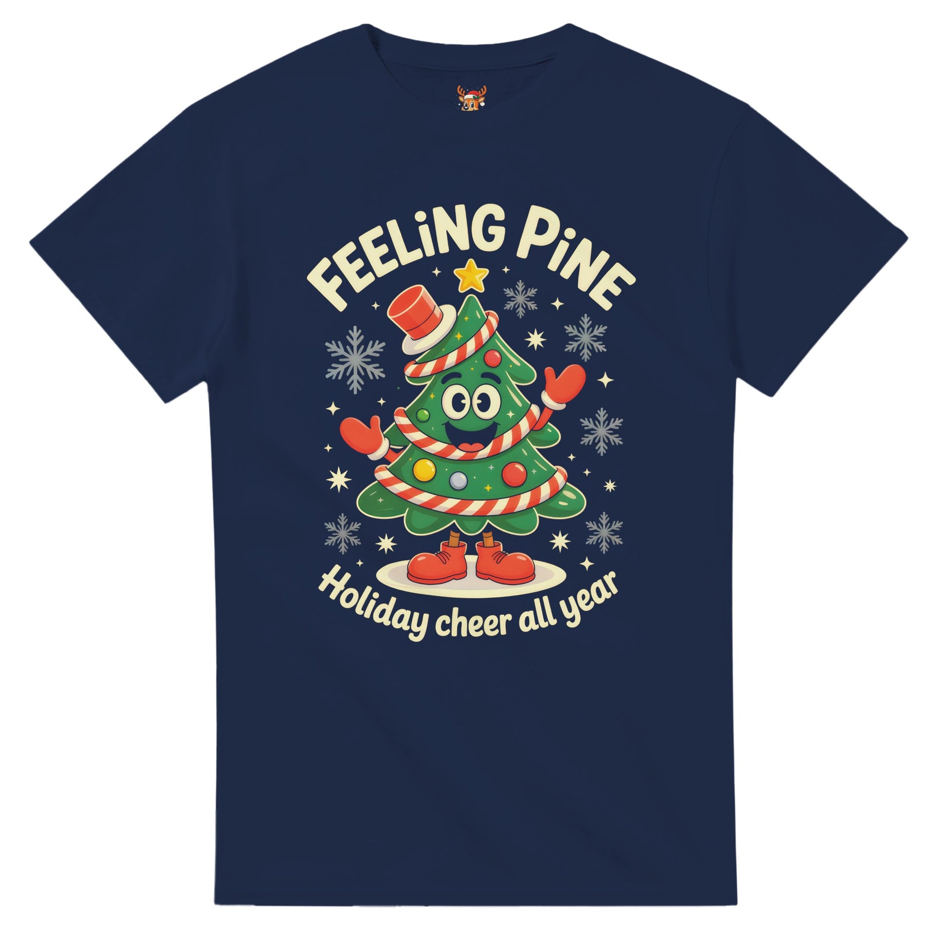 Unisex shirt with Christmas tree design in black or navy.