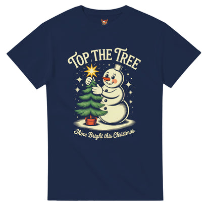 Unisex shirt with snowman design in black or navy.