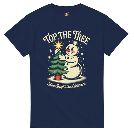 Unisex shirt with snowman design in black or navy.