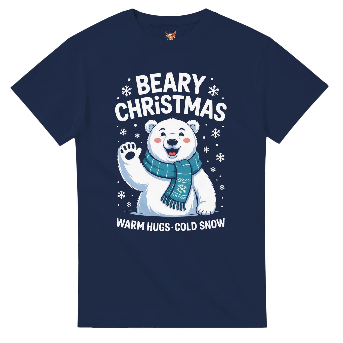 Unisex shirt with polar bear design in black or navy.
