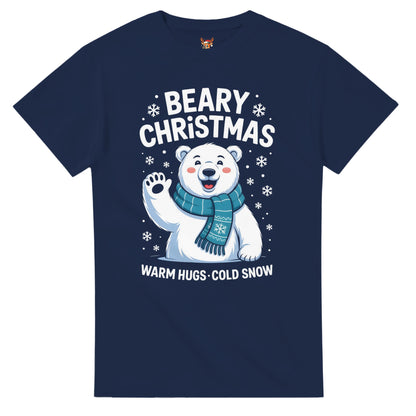Unisex shirt with polar bear design in black or navy.
