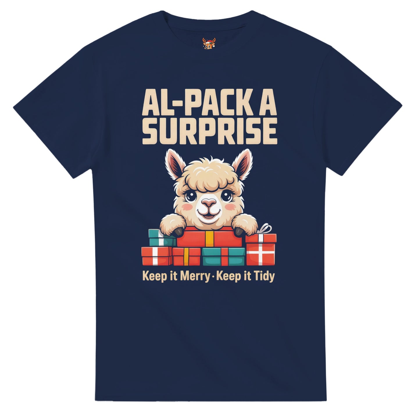 Unisex shirt with alpaca design in black or navy.