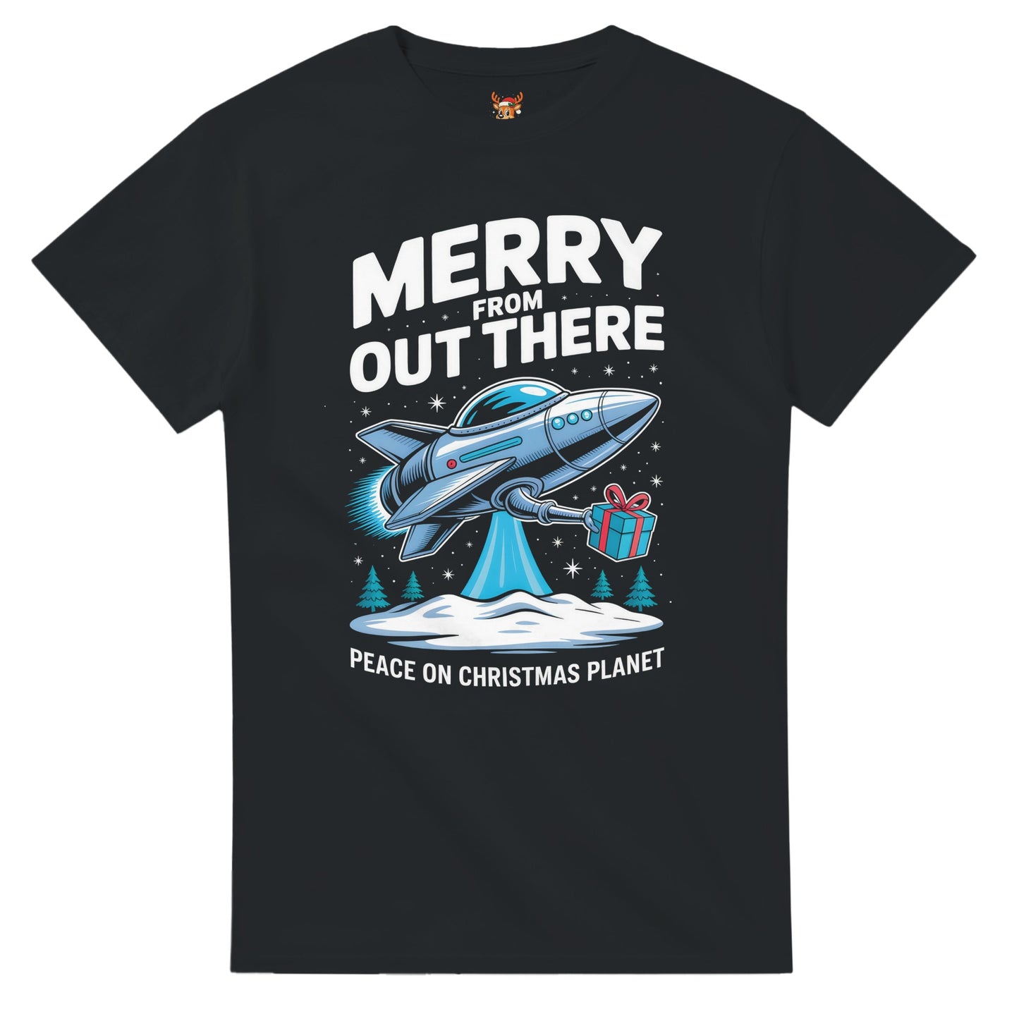 Unisex shirt with UFO and gift design in black or navy.