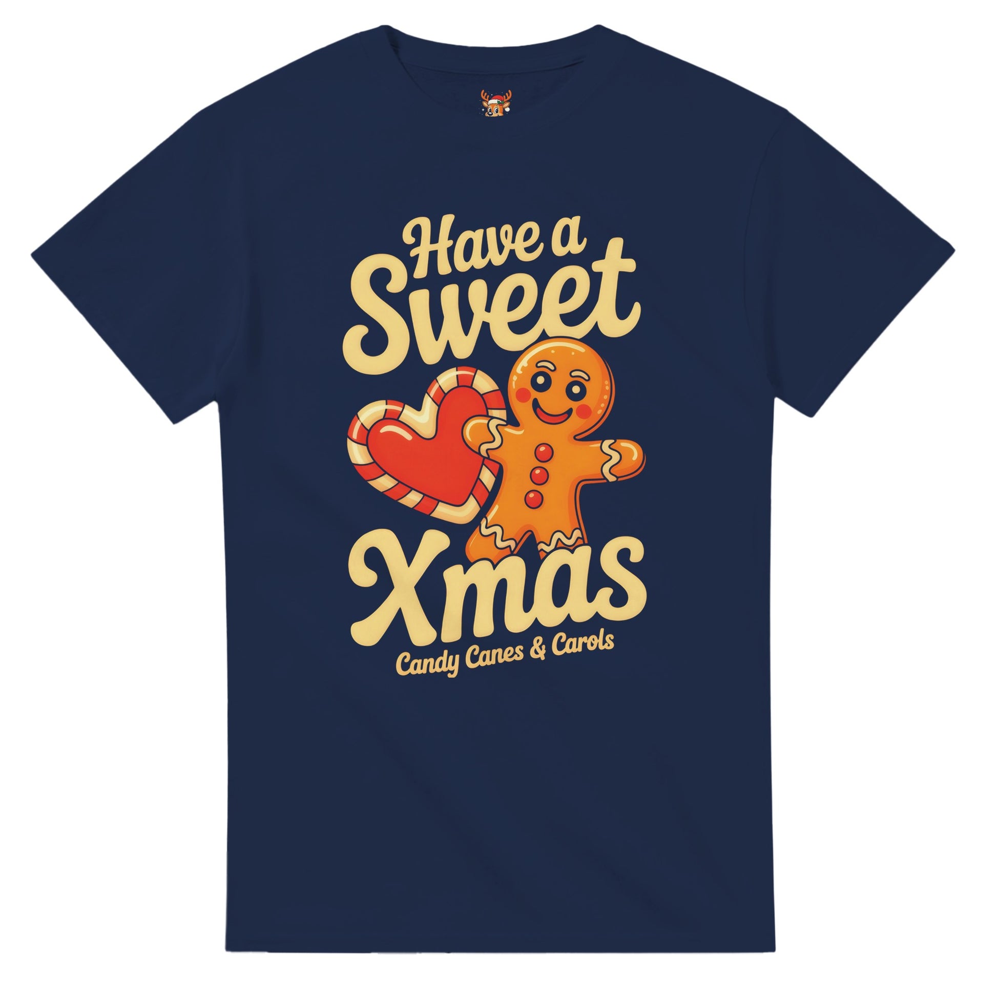 Unisex shirt with gingerbread design in black or navy.