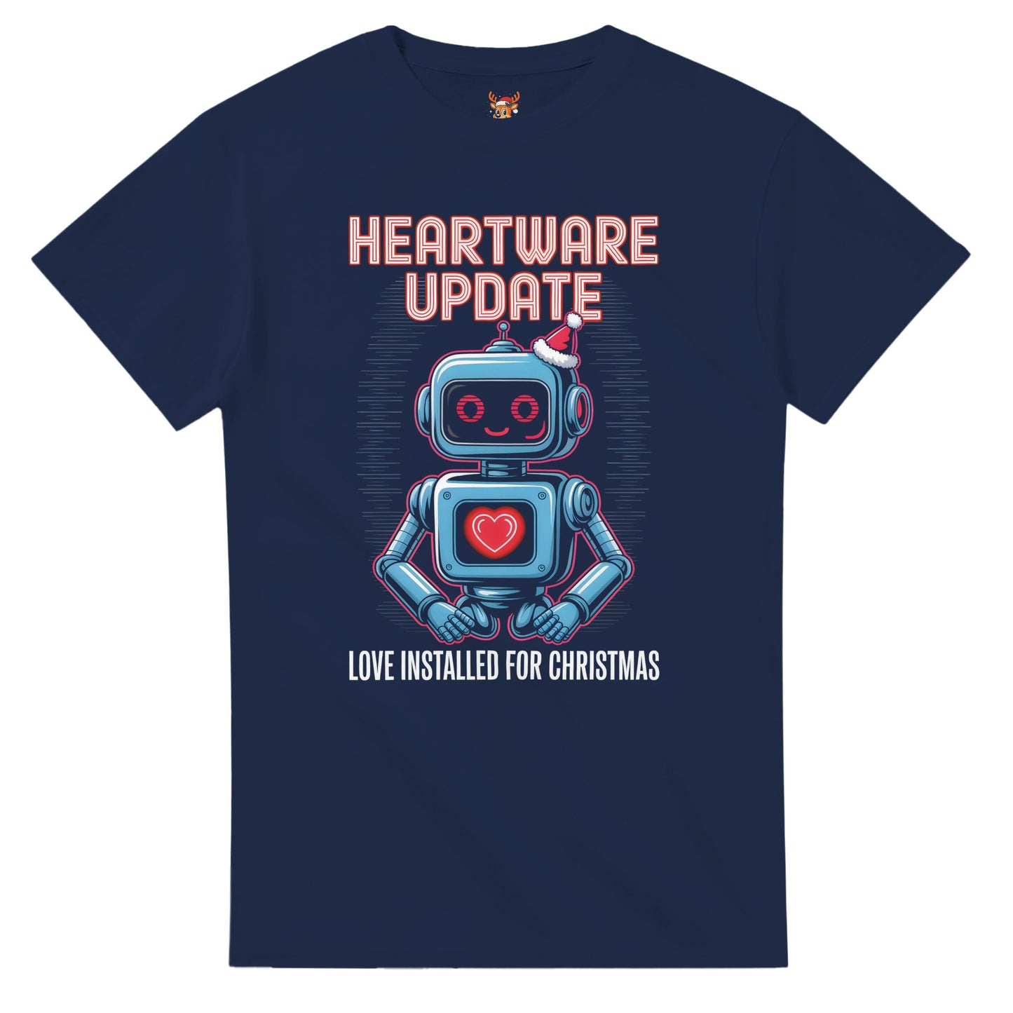 Unisex shirt with geeky robot design in black or navy.