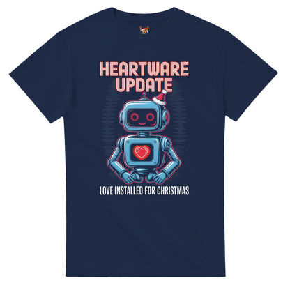 Unisex shirt with geeky robot design in black or navy.