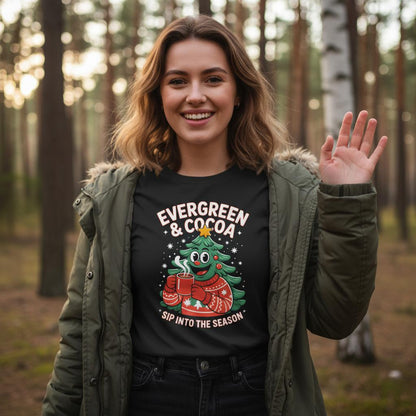 Unisex shirt with Christmas tree design in black or navy.