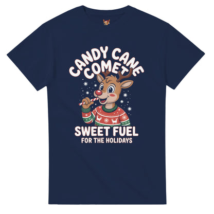 Unisex shirt with reindeer design in black or navy.