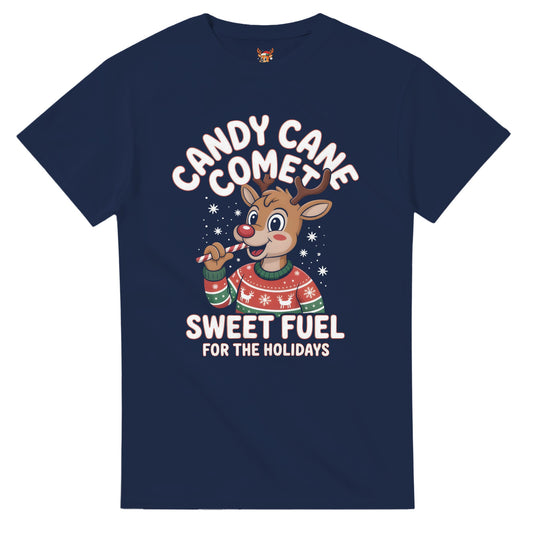 Unisex shirt with reindeer design in black or navy.