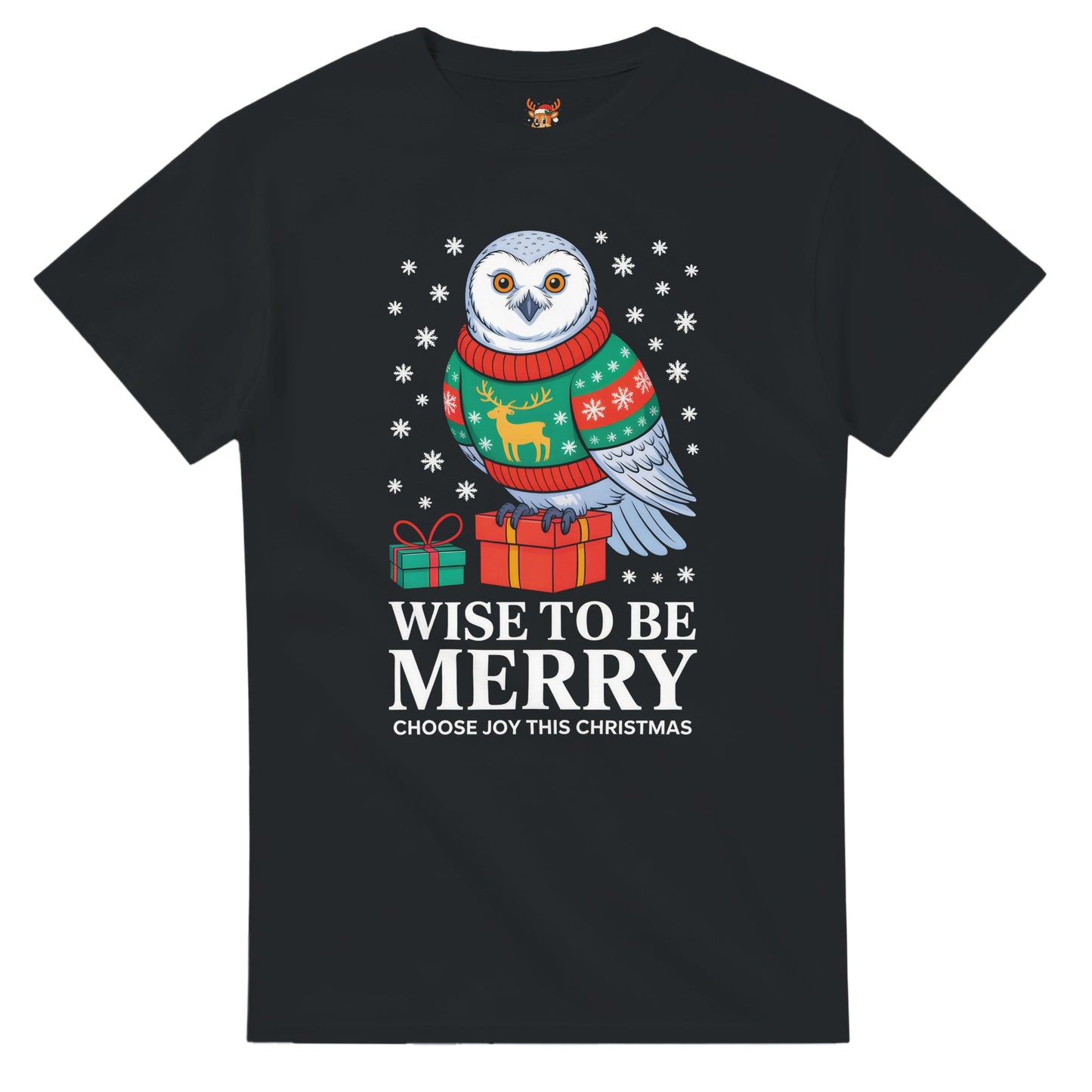 Unisex shirt with owl design in black or navy.