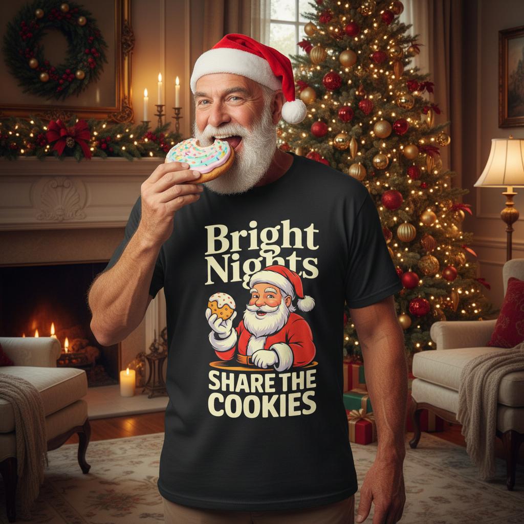 Unisex shirt with Santa design in black or navy.