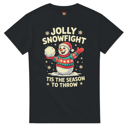 Unisex shirt with snowman design in black or navy.