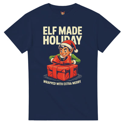 Unisex shirt with elf design in black or navy.