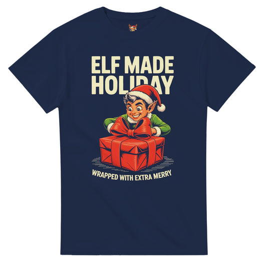 Unisex shirt with elf design in black or navy.