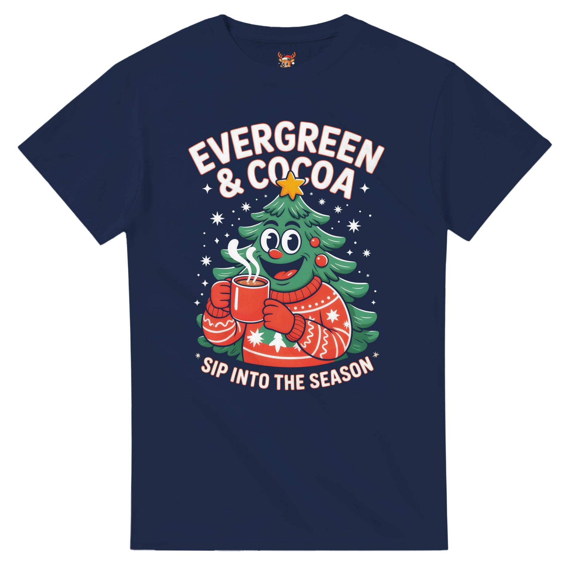 Unisex shirt with Christmas tree design in black or navy.