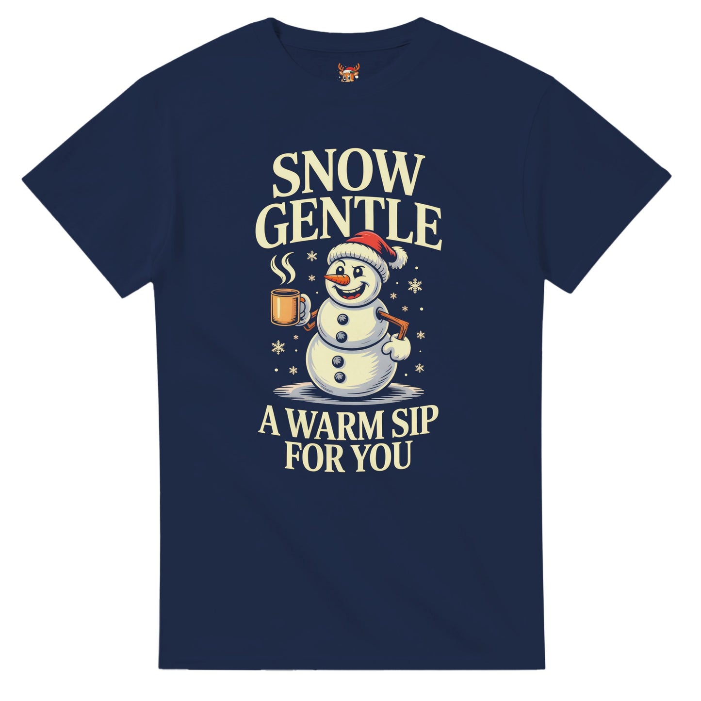 Unisex shirt with snowman design in black or navy.