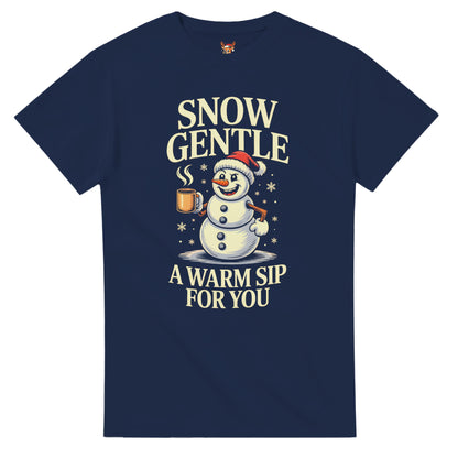 Unisex shirt with snowman design in black or navy.