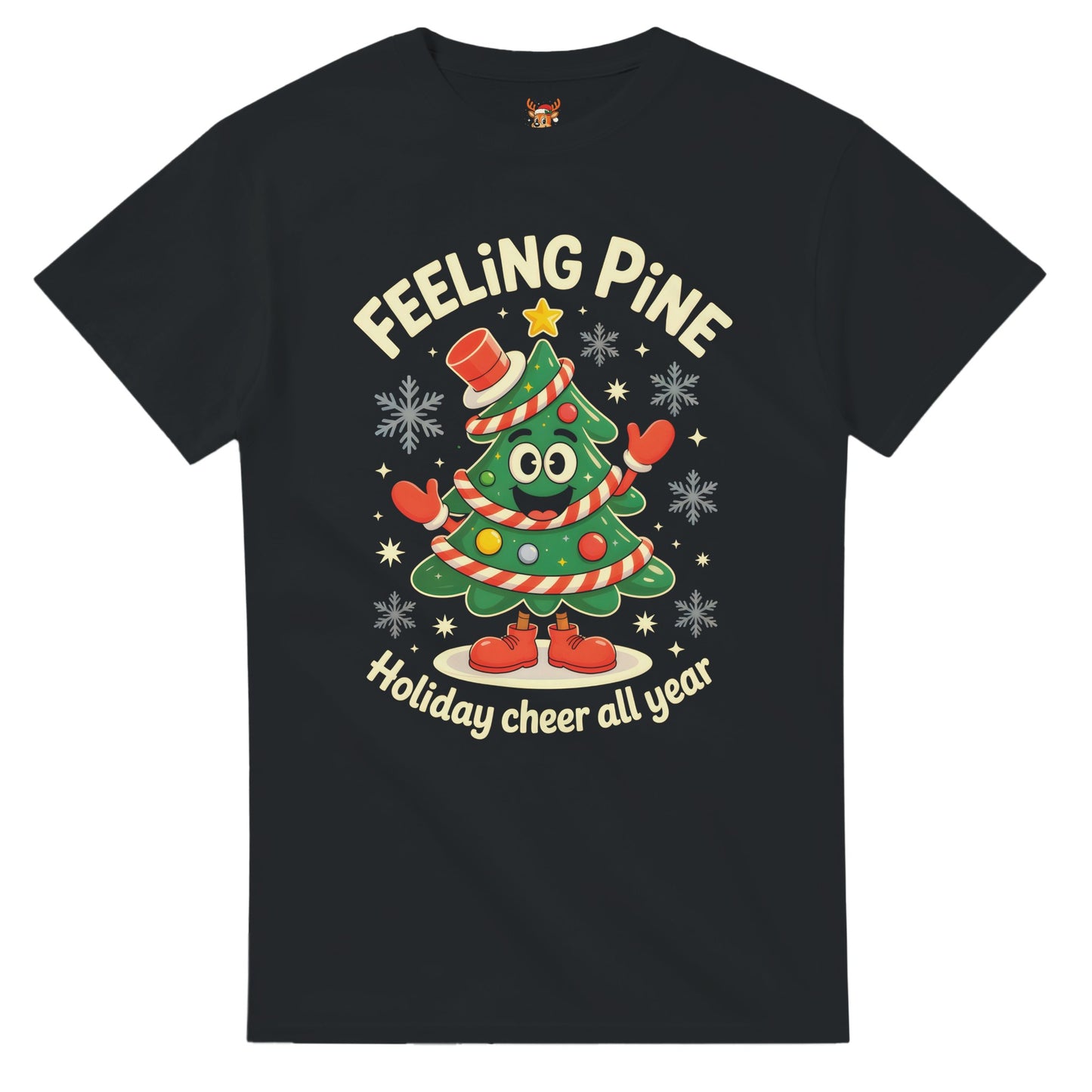 Unisex shirt with Christmas tree design in black or navy.