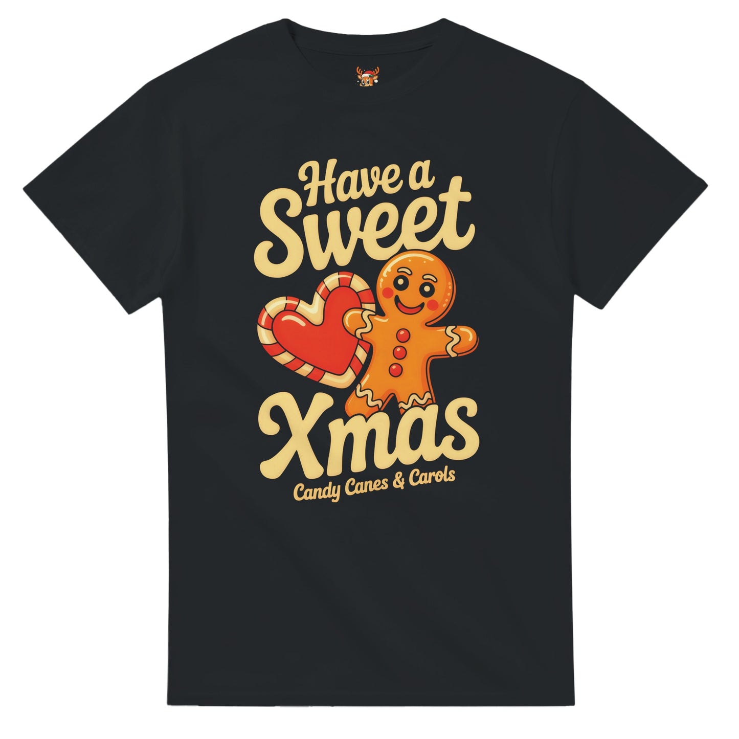 Unisex shirt with gingerbread design in black or navy.