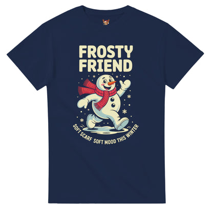Unisex shirt with snowman design in black or navy.