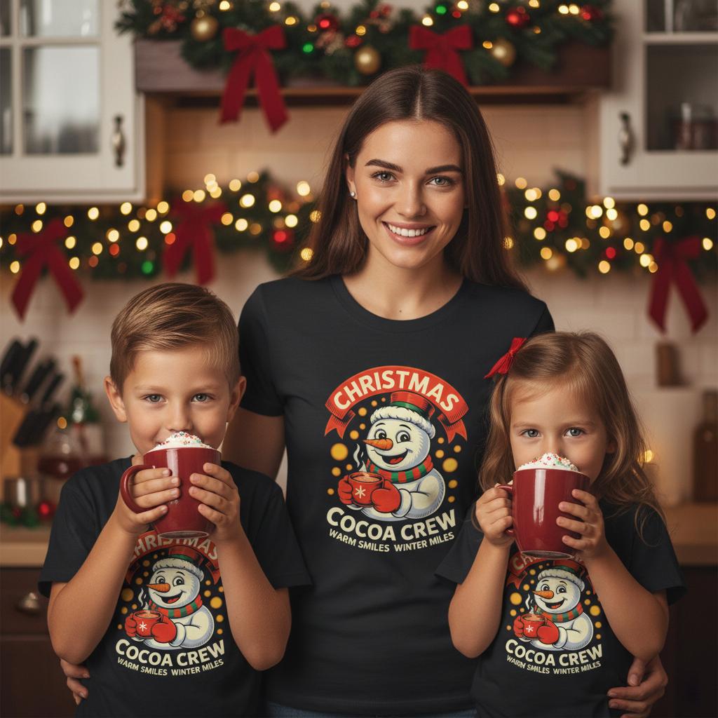 Unisex shirt with snowman design in black or navy.