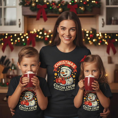 Unisex shirt with snowman design in black or navy.