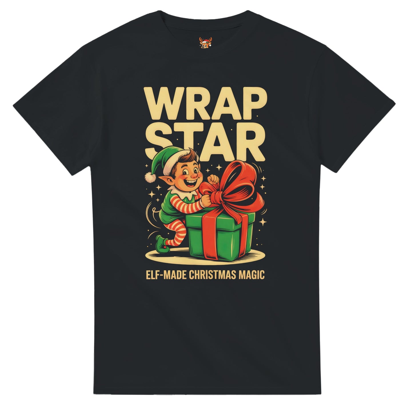 Unisex shirt with elf design in black or navy.