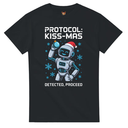Unisex shirt with robot design in black or navy.