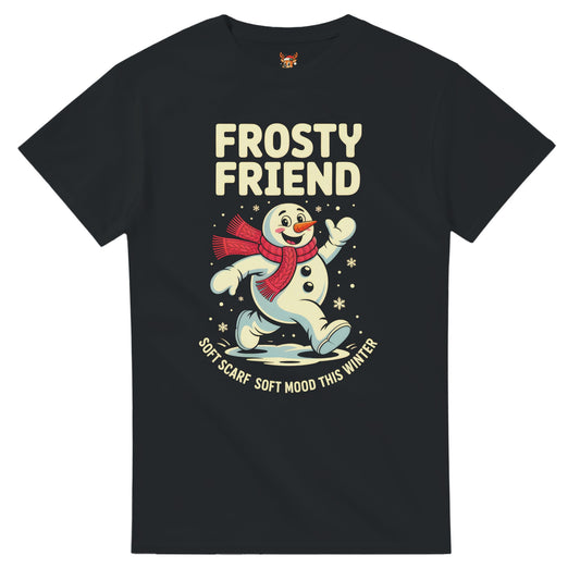 Unisex shirt with snowman design in black or navy.
