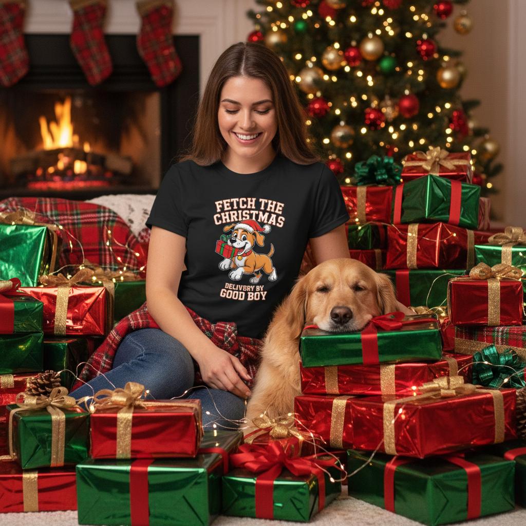 Unisex shirt with dog design in black or navy.