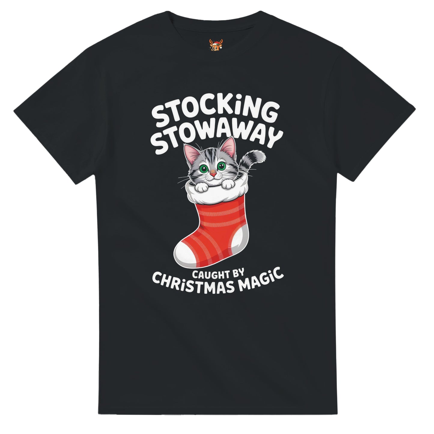 Unisex shirt with cat design in black or navy.