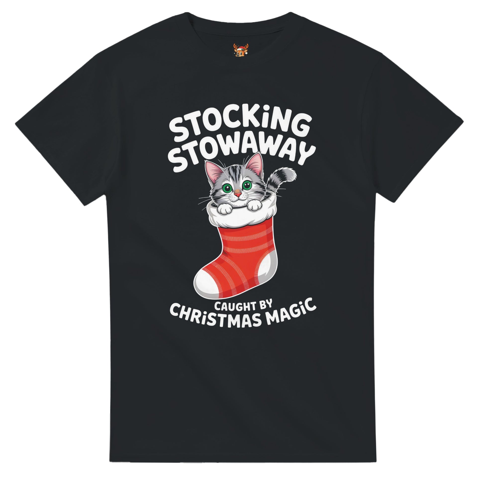 Unisex shirt with cat design in black or navy.