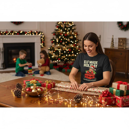 Unisex shirt with elf design in black or navy.