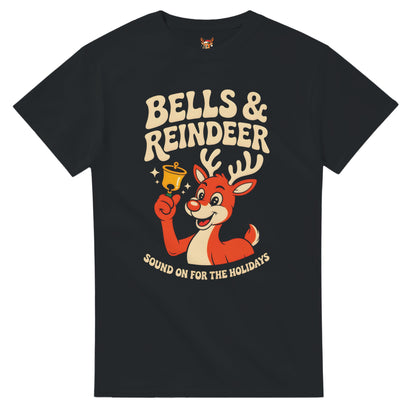 Unisex shirt with reindeer design in black or navy.
