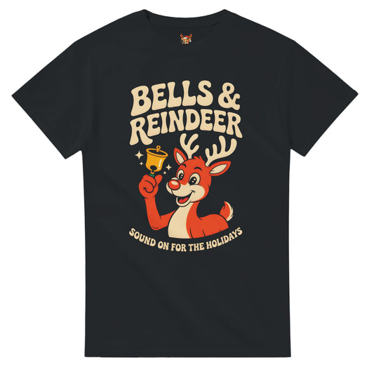 Unisex shirt with reindeer design in black or navy.