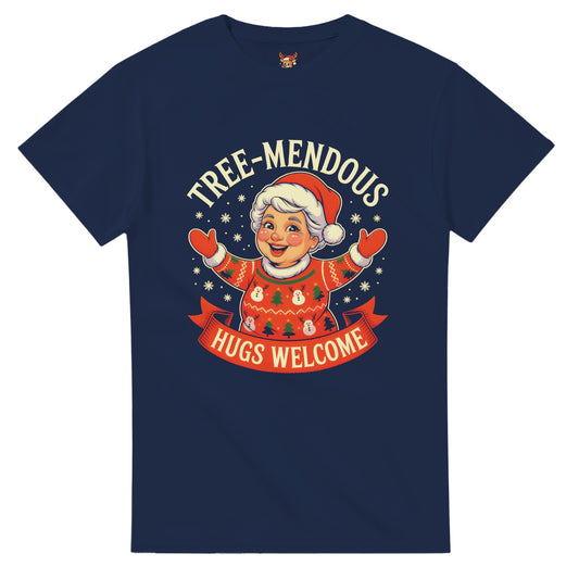 Unisex shirt with Mrs. Claus design in black or navy.