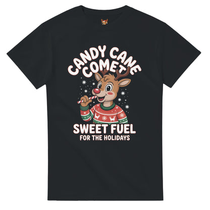 Unisex shirt with reindeer design in black or navy.