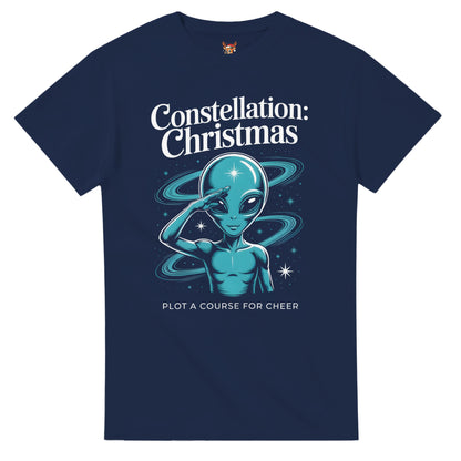 Unisex shirt with alien design in black or navy.