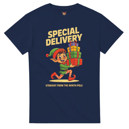 Unisex shirt with elf design in black or navy.