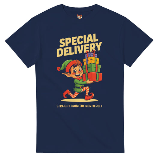 Unisex shirt with elf design in black or navy.