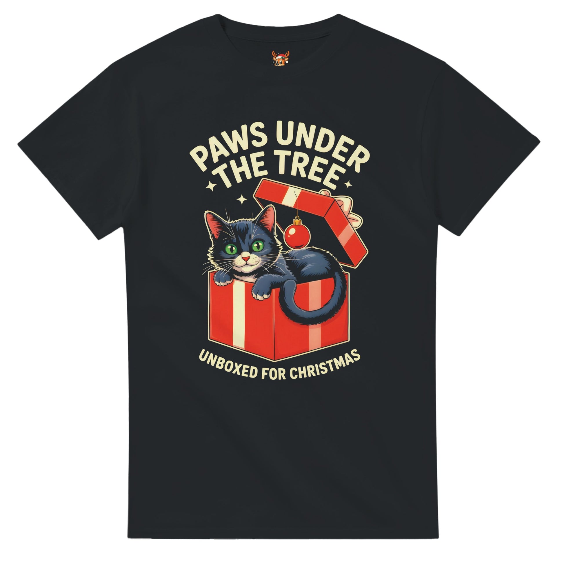 Unisex shirt with cat design in black or navy.