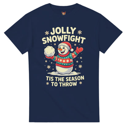 Unisex shirt with snowman design in black or navy.