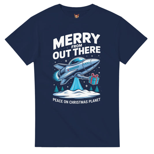 Unisex shirt with UFO and gift design in black or navy.