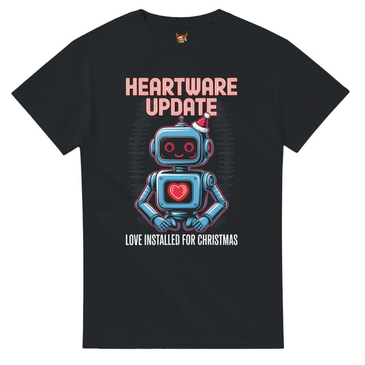 Unisex shirt with geeky robot design in black or navy.